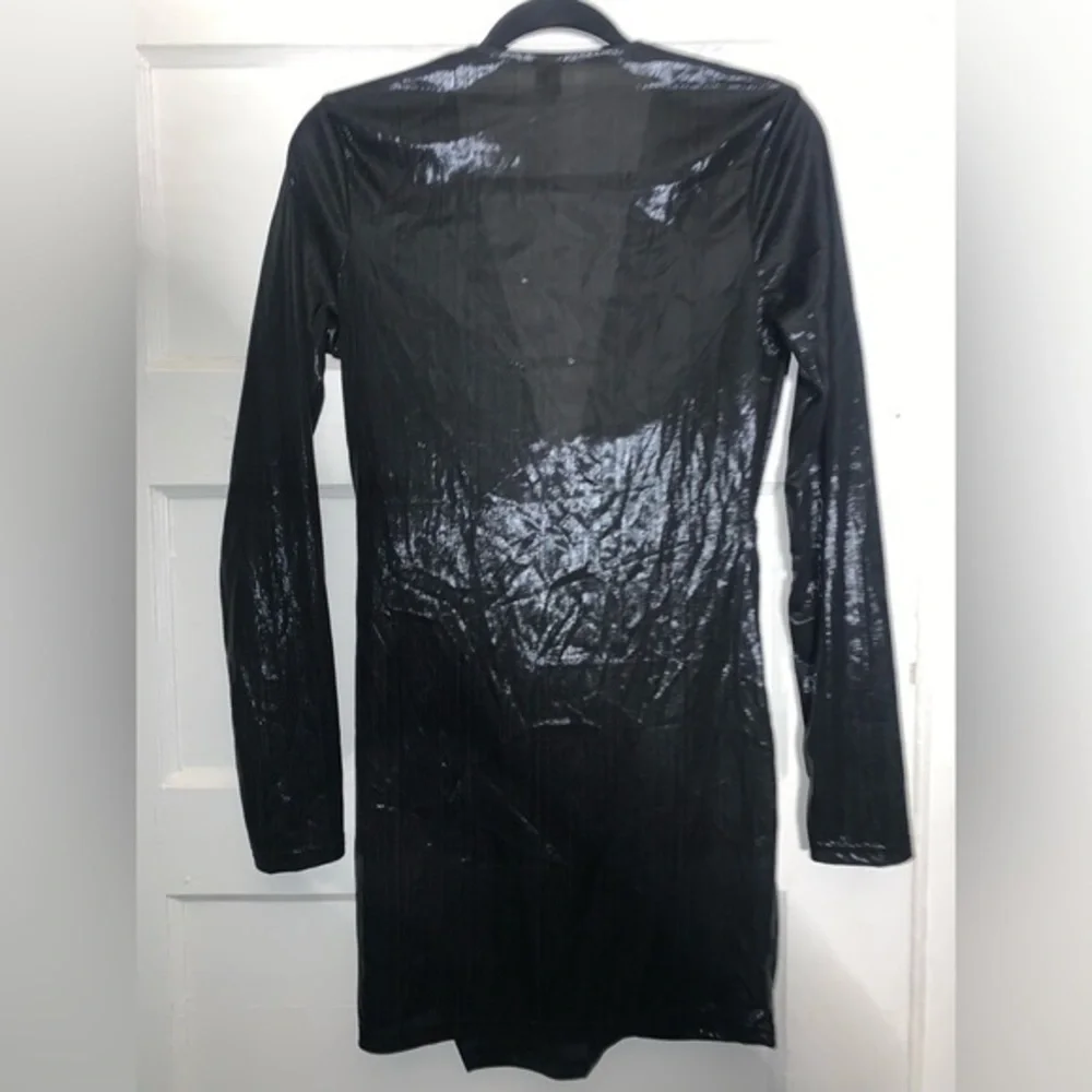 SHEIN black shiny sheer‎ low cut mini dress size large - Picture 6 of 7